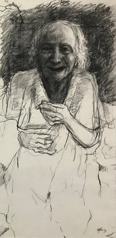 Giddy, charcoal on paper drawing by Cerulean Arts Collective Member Ginny Perry