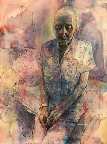 Patrice's Melancholy, acrylic, pastel and charcoal painting by Cerulean Arts Collective Member Ginny Perry
