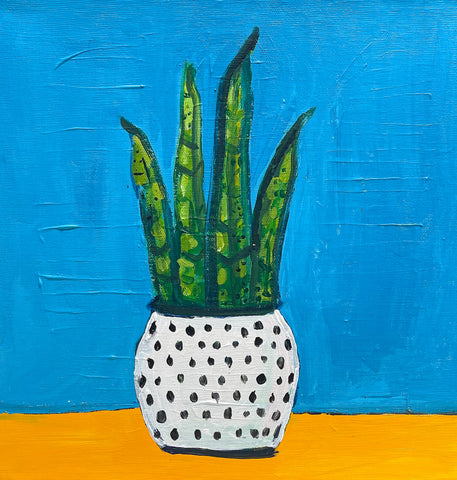 Snake Plant (Blue), acrylic on canvas painting by Cerulean Arts Collective Member Elaina Posey