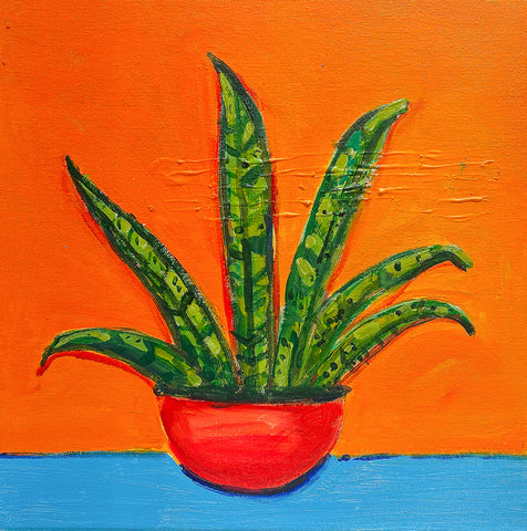 Snake Plant (Orange), acrylic on canvas painting by Cerulean Arts Collective Member Elaina Posey