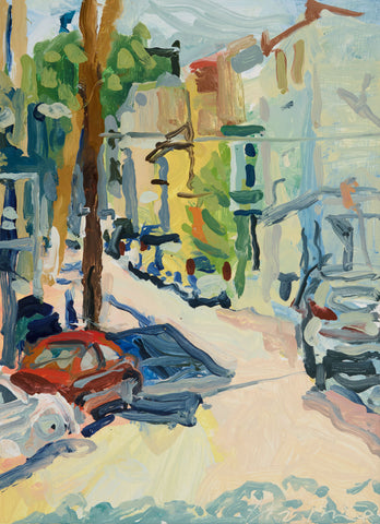 Manayunk Street, oil on paper painting by Cerulean Arts Collective Member Liz Price.