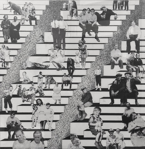 Stoop Sitting, ink and graphite collage by Cerulean Arts Collective Member John James Pron.