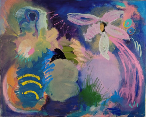 Leaning In, mixed media on canvas painting by Cerulean Arts Collective Member Stephanie Rogers.