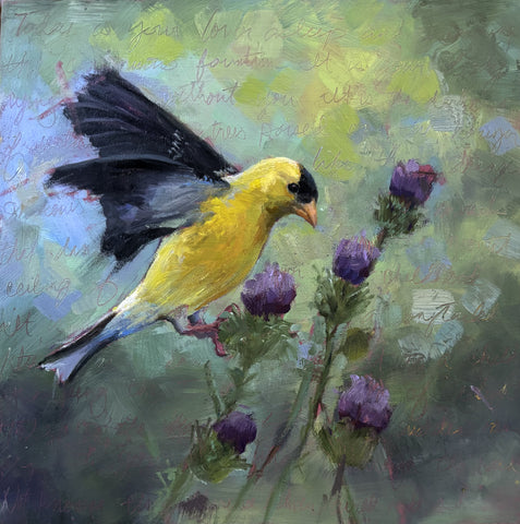 Today is Desire, oil on panel painting by Pennsylvania artist Kerry Sacco. Included in the exhibition Fine Feathered Friends at Cerulean Arts March 26 - April 20, 2025.