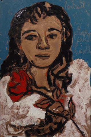 Retablo for Lucinda, oil on metal painting by Philadelphia artist Marta Sanchez
