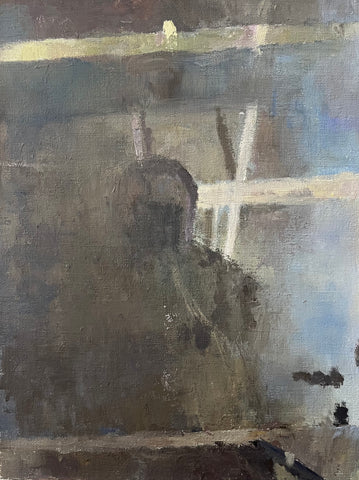 Reflection with Blue Light, oil on linen painting by Cerulean Arts Collective Member Sean Sauer