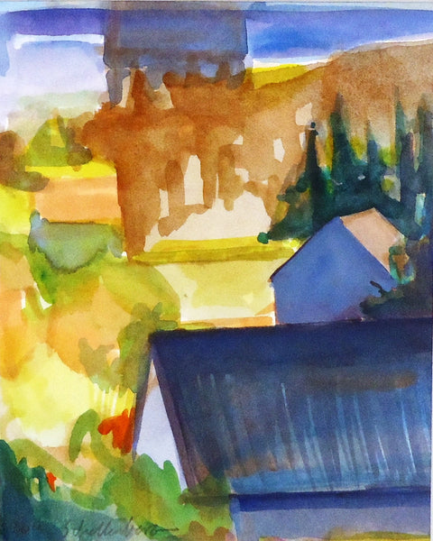 Foggy, watercolor on paper painting by Pennsylvania artist Lou Schellenberg.