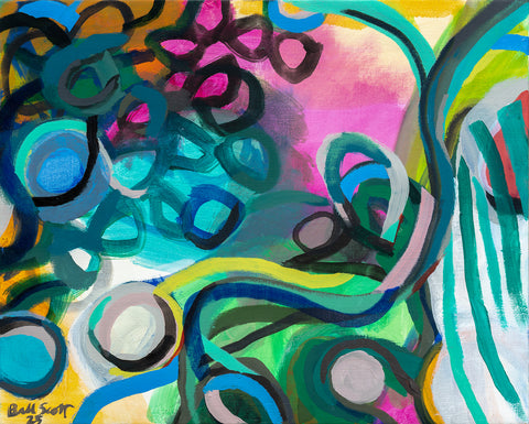 Another Painter's Garden, oil on canvas painting by Philadelphia artist Bill Scott. Included in the exhibition Love Letters to an Unknowable Future - Paintings and Works on Paper, at Cerulean Arts April 23 - May 18, 2025.