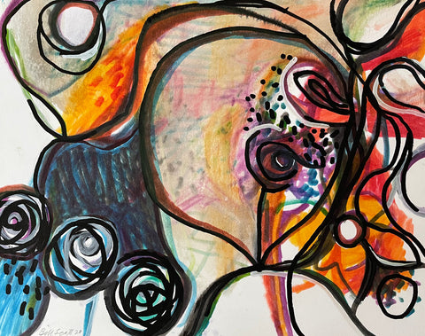 Chrysanthemum, watercolor and acrylic on paper painting by Bill Scott available at Cerulean Arts.