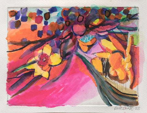 Daffodil II, watercolor over drypoint work on paper by Philadelphia artist Bill Scott.&nbsp; Included in the exhibition Love Letters to an Unknowable Future - Paintings and Works on Paper, at Cerulean Arts April 23 - May 18, 2025.