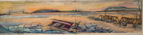 Delaware River Panorama, mixed media on paper painting by Cerulean Arts Collective member Noreen Scott Garrity