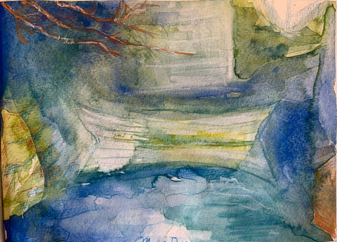 Dory, New Harbor, Maine, watercolor on paper painting by Cerulean Arts Collective member Noreen Scott Garrity