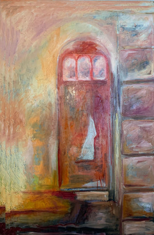 Glow(Red), Fort Mott, Finn's Point, N.J., oil on canvas painting by Cerulean Arts Collective member Noreen Scott Garrity