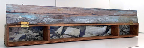 Riverkeeper Box, oil and mixed media on found object by Cerulean Arts Collective member Noreen Scott Garrity
