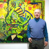 Gus Sermas with his oil painting at Cerulean Arts