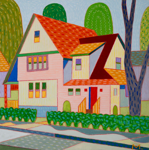 Bryn Mawr Ave, acrylic and color pencil on panel painting by Cerulean Arts Collective member Michael Smith