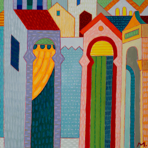 Ensemble Detail, acrylic and color pencil on panel painting by Cerulean Arts Collective member Michael Smith