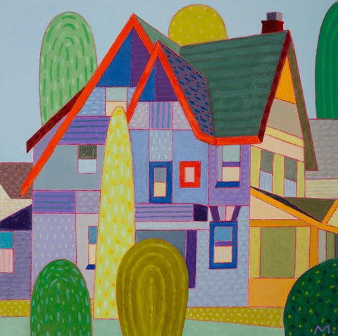 Merion House, acrylic and color pencil on panel painting by Cerulean Arts Collective member Michael Smith