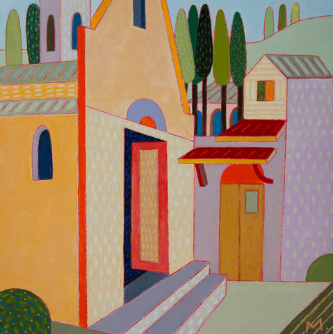 Monastery, acrylic and color pencil on panel painting by Cerulean Arts Collective member Michael Smith