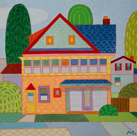 Moving House, acrylic and color pencil on panel painting by Cerulean Arts Collective member Michael Smith