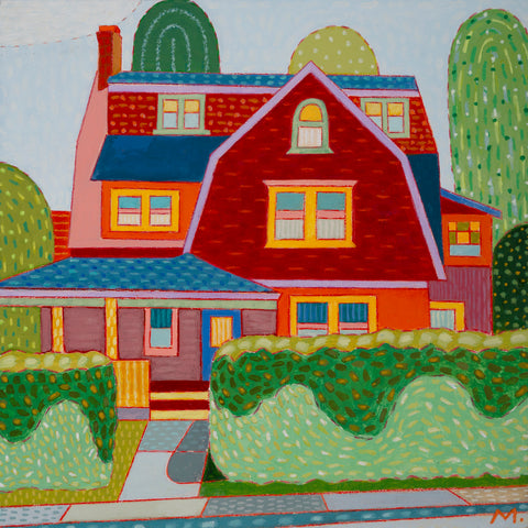The Red House, acrylic and color pencil on panel painting by Cerulean Arts Collective member Michael Smith