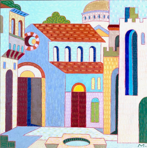 The V & A, acrylic and color pencil on panel painting by Cerulean Arts Collective member Michael Smith