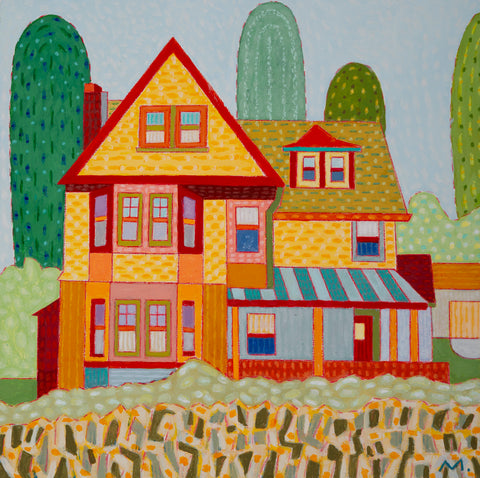 The Yellow House, acrylic and color pencil on panel painting by Cerulean Arts Collective member Michael Smith