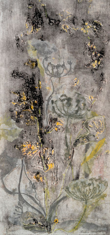 Grandmother's Garden, hand-colored collagraph, monotype; collage print on paper print by Cerulean Arts Collective Member Christine Stoughton