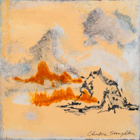 In the Clouds, monotype & collage on wood panel print by Cerulean Arts Collective Member Christine Stoughton