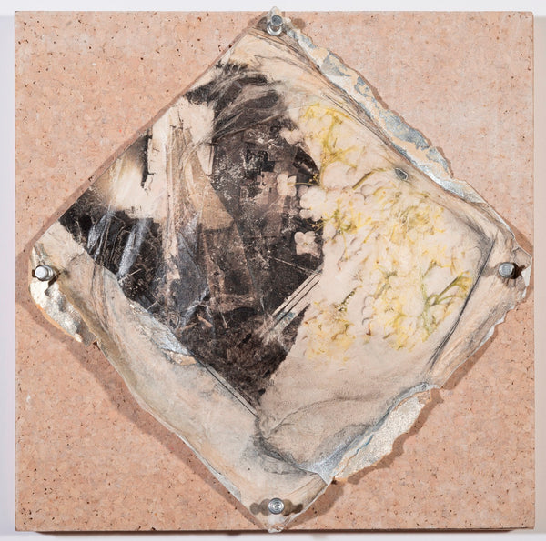 On the Edge of Memory: The Wedding Gowns, photo transfer collage on handmade paper & mixed media on wood panel by Cerulean Arts Collective Member Christine Stoughton