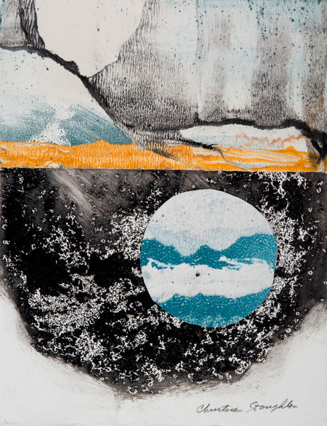 The Sea Within, monotype with carborundum and collage on paper print by Cerulean Arts Collective Member Christine Stoughton