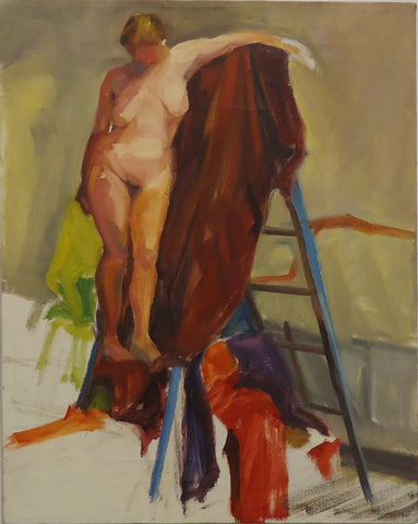 Model on a Ladder, oil on canvas painting by Philadelphia artist Patricia Traub