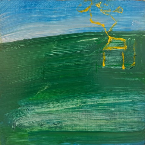 Calling the Mothership, oil on panel painting by Maine artist Louise Vinueza.