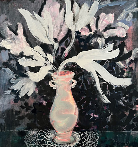 Hum, oil on panel painting by Maine artist Louise Vinueza.