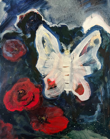 Luna Moth 4, oil on canvas painting by Maine artist Louise Vinueza.