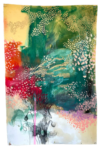 The Power and Helplessness of Crossing Borders on Screens, oil, graphite &amp; lacquer painting on paper by Philadelphia artist Lisa Volta