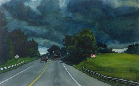 Storm, watercolor on Arches paper painting by Cerulean Arts Collective member Kathleen Wert