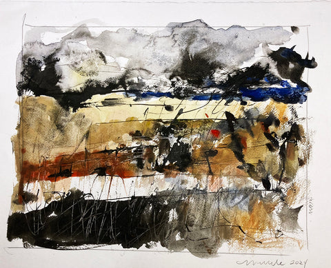 Marshes 4, watercolor with ink and crayon on paper landscape painting by Cerulean Arts Collective member Mark Willie