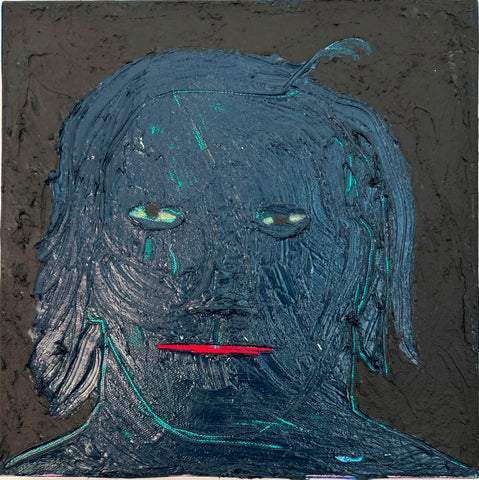 Evelyn at Night, acrylic with spray paint on canvas painting by Cerulean Arts Collective Member Ruth Wolf