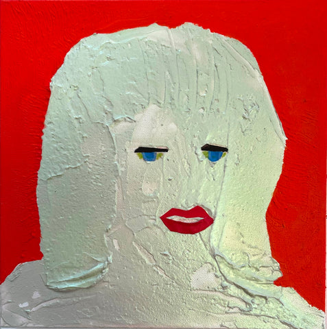 Evelyn, acrylic with tape on canvas painting by Cerulean Arts Collective Member Ruth Wolf