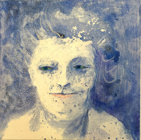 Inga, ink with wax crayon on canvas painting by Cerulean Arts Collective Member Ruth Wolf
